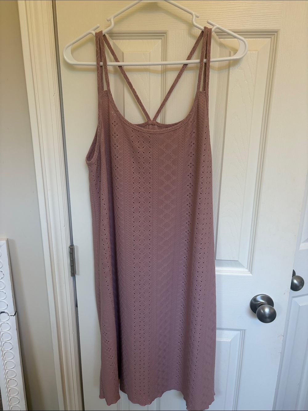 Women's Eyelet Midi Dress with Crisscross Back - Dusty Mauve